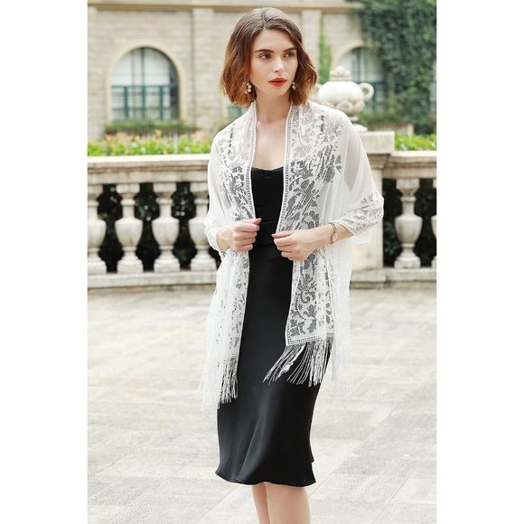 Women White Pashmina Wedding Formal Shawls and Wraps for Evening Dresses - Picture 4 of 6